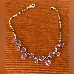 Silver Toned Pink Topaz Imitation Chain Bracelet